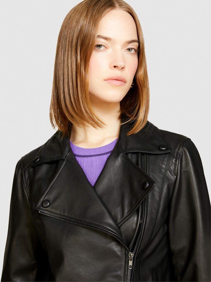 100% leather biker jacket - women's jackets - Black | Sisley image number 5